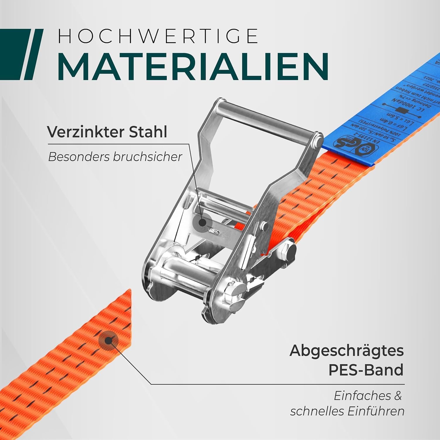 Pasy mocujące do dużych obciążeń z grzechotką, 2000 kg, 4 m, 35 mm, TÜV/GS (DIN EN 12195-2) – pasy mocujące z hakami w profesjonalnej jakości [zestaw 8 sztuk]