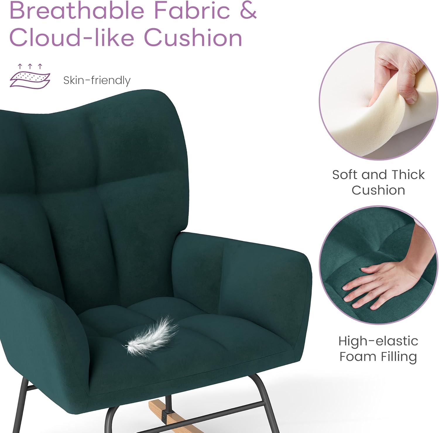 Rocking Chair Nursery, Nursery Rocking Chairs, Baby Rocker, Glider Rocker, Safety Anti Tip Design, 440 Lb. Capacity, Cotton Fabric Cover, Green