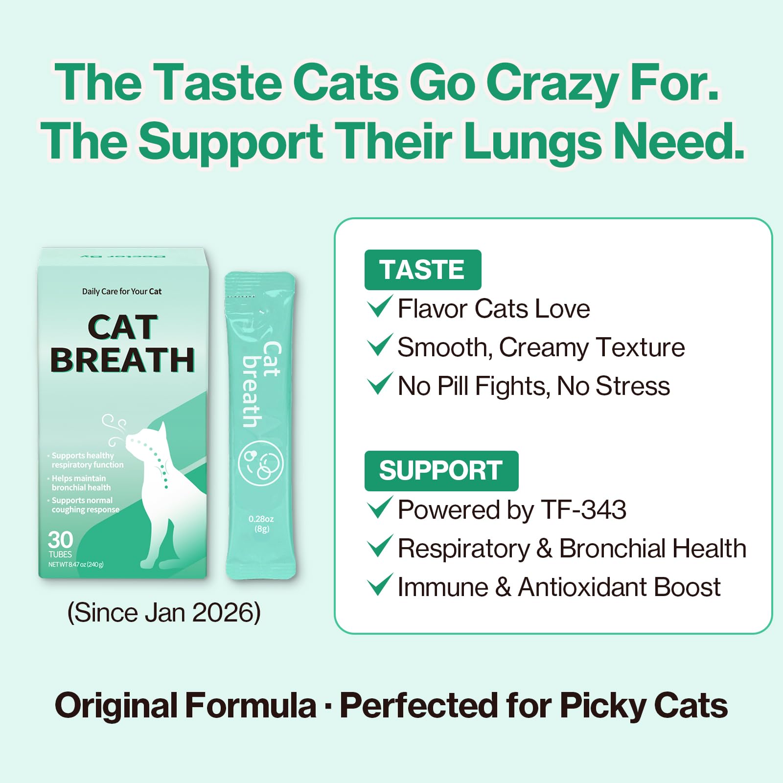 Cat Breath Bronchial Supplements Cat Sneezing Treatment Asthma Cold Cough Nose Relief Respiratory&Immune Support with TF-343-30 lickable Formula Individually Packaged, Chicken (1 Pack) — Amazon image 4