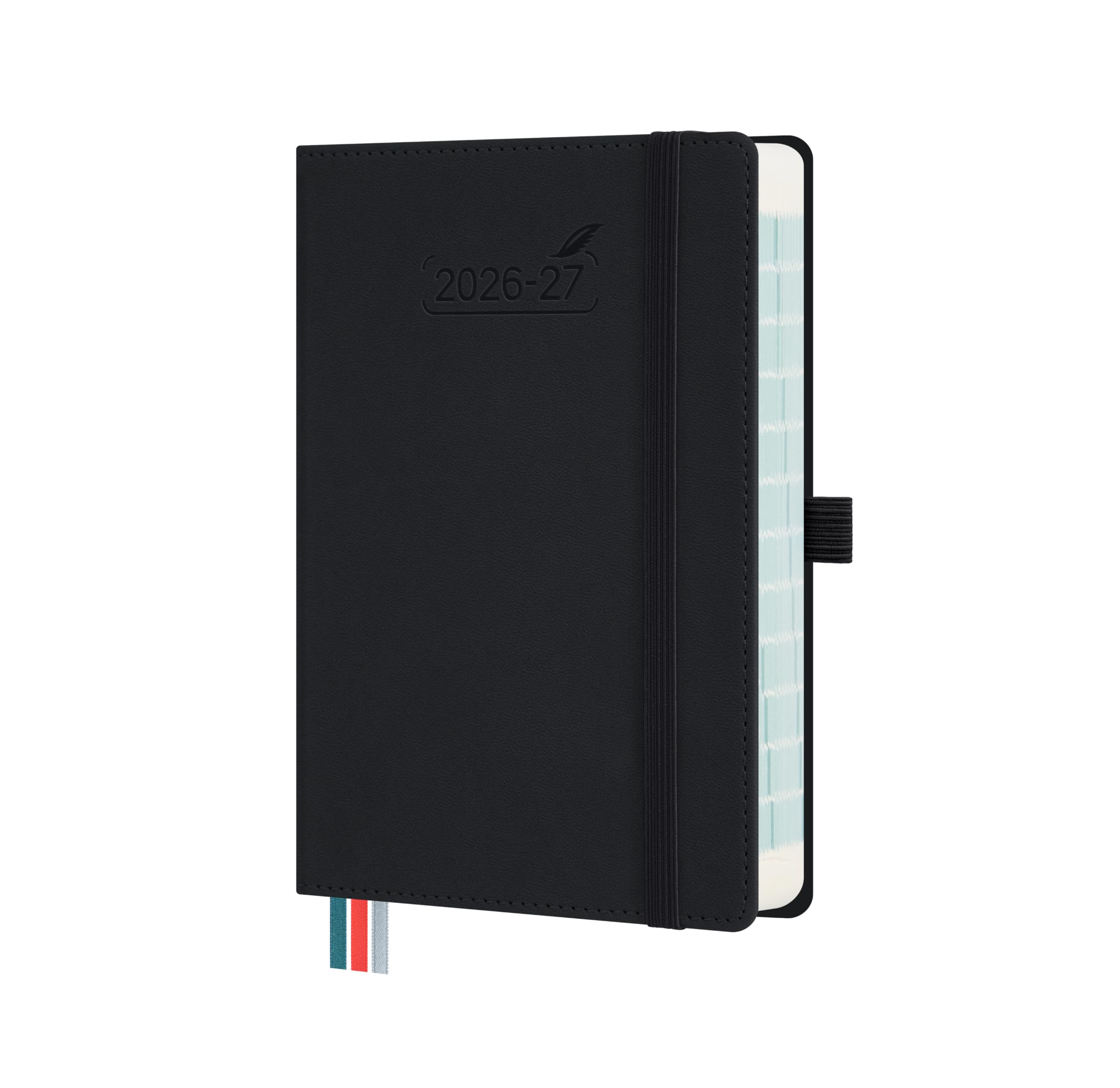 BEZEND Academic Diary 2026-2027 Page A Day (Sept'26-Dec'27) Compact 18 x 13 cm. Daily Planner with Hourly Schedule & Back Pocket. Appointment Diary for Students & Work. PU Leather Hardback, Black — image 1
