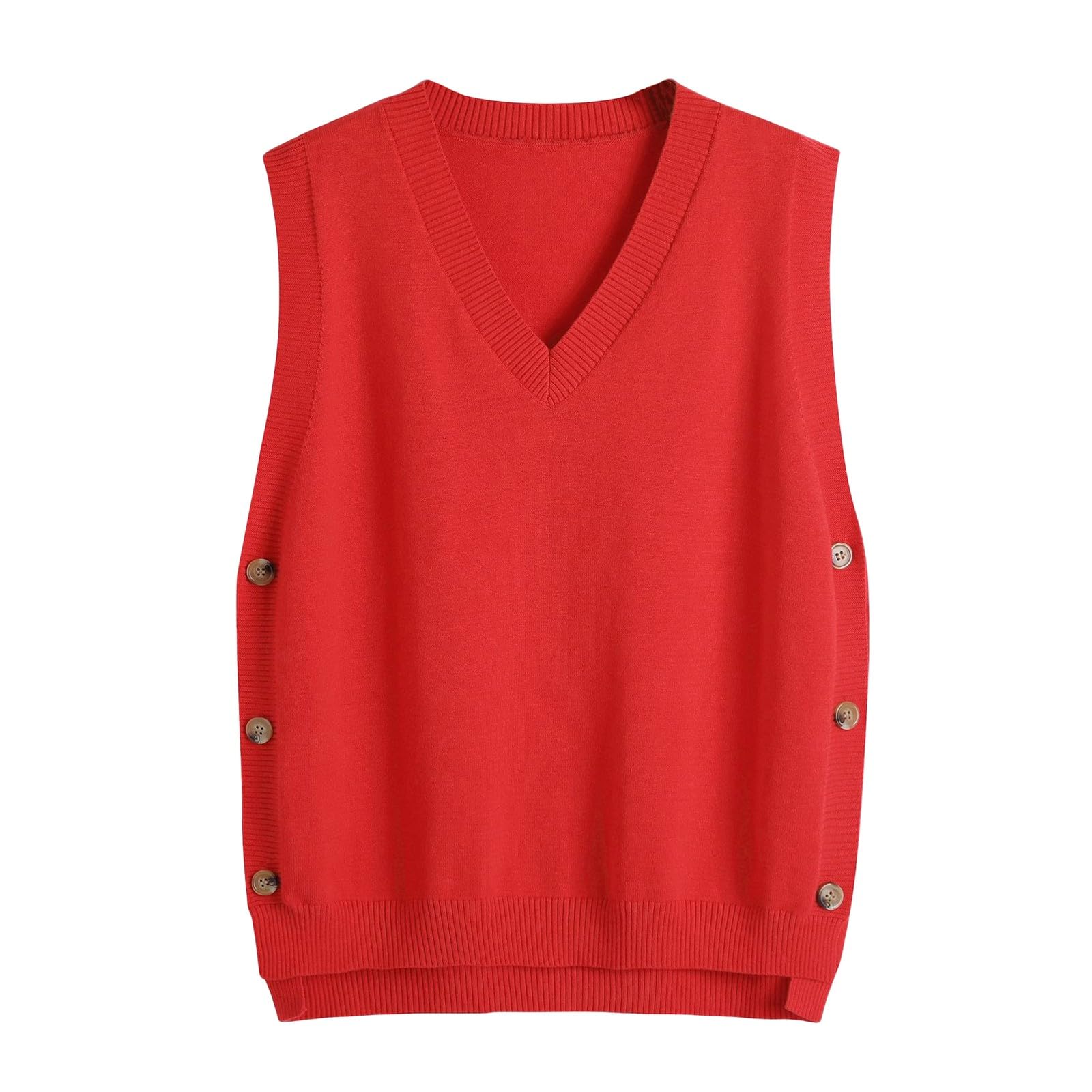 Womens Sweater Vest V Neck Sleeveless Pullover Knit Vest Casual Solid Ribbed Sweaters Tops