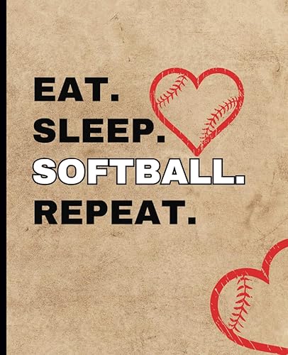 Eat Sleep Softball Notebook - Heart :: Wide Ruled Composition Softball Notebook Journal for Girls Softball - 100 pages - 7.25” x 9.5” - School Softball Gift for Girls