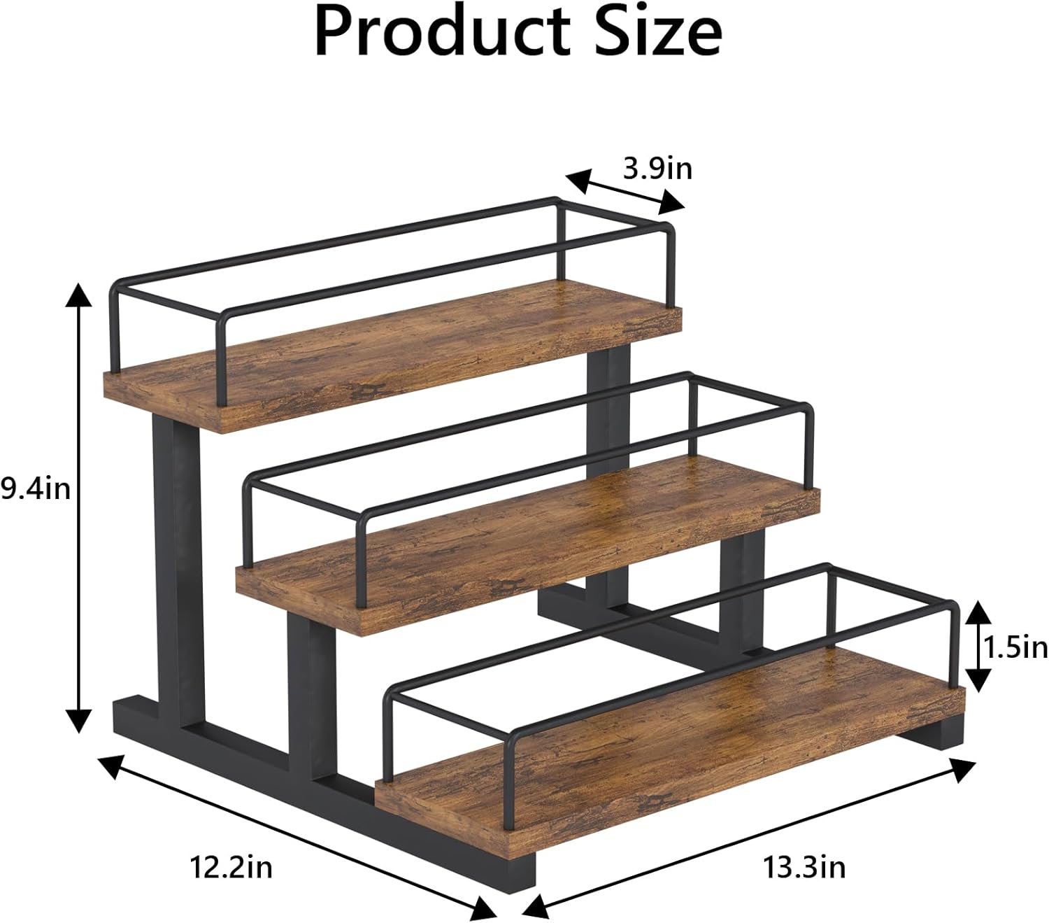 Aduanbang Liquor Bottle Display Shelf, 3 Step Countertop Organizer, Retro Bar Stand for Whiskey, Wine, Spirits (Brown)