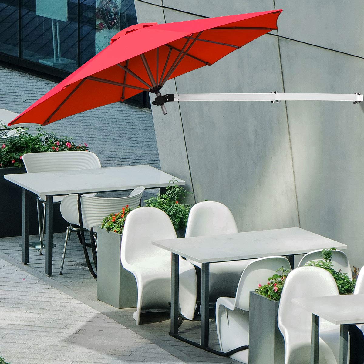 COSTWAY Ombrellone da Parete 250 cm, Ombrellone da Muro per Giardino con Angolo Regolabile, Parasole Esterno Pieghevole Anti UV, per Giardino, Balcone e Cortile (Rosso)