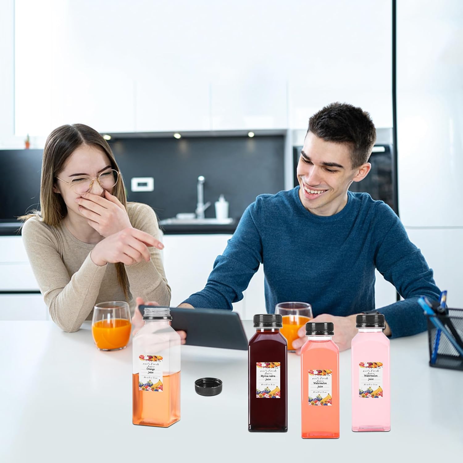 48pcs 12oz Empty Plastic Juice Bottles- Clear Homemade Juicing Drinks Containers with Black Tamper Proof Lids for Juicing, Smoothie,Drinking,Reusable Beverages Bottles - Image 6