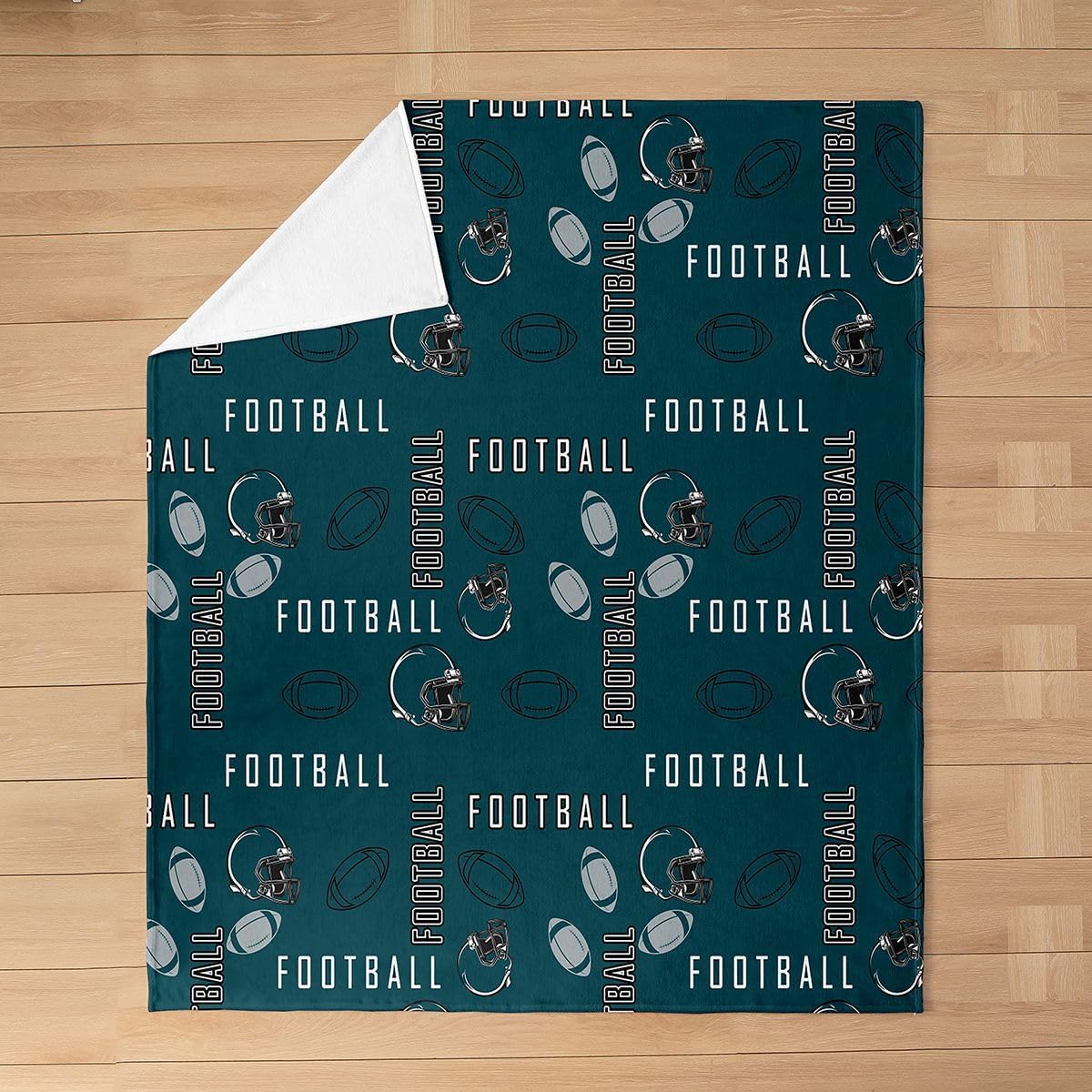 jejeloiu Football Fleece Throw Blanket Queen 90"x90" Kids Rugby Sports Flannel Blanket Plush Fuzzy for Boys Girls Teens Football City Green Gray Breathable Soft Room Decor