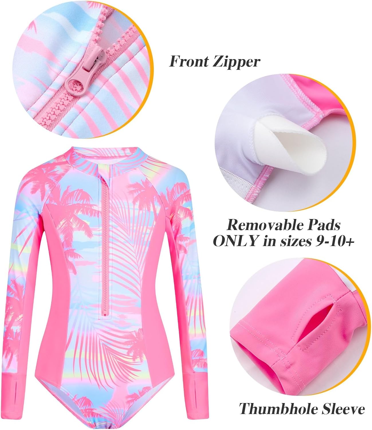 HOZIY Girls Rash Guard Swimsuit 2 Piece Long Sleeve One Piece Front Zipper UPF 50+ Bathing Suits with Swim Shorts 6-14 Years - Image 3