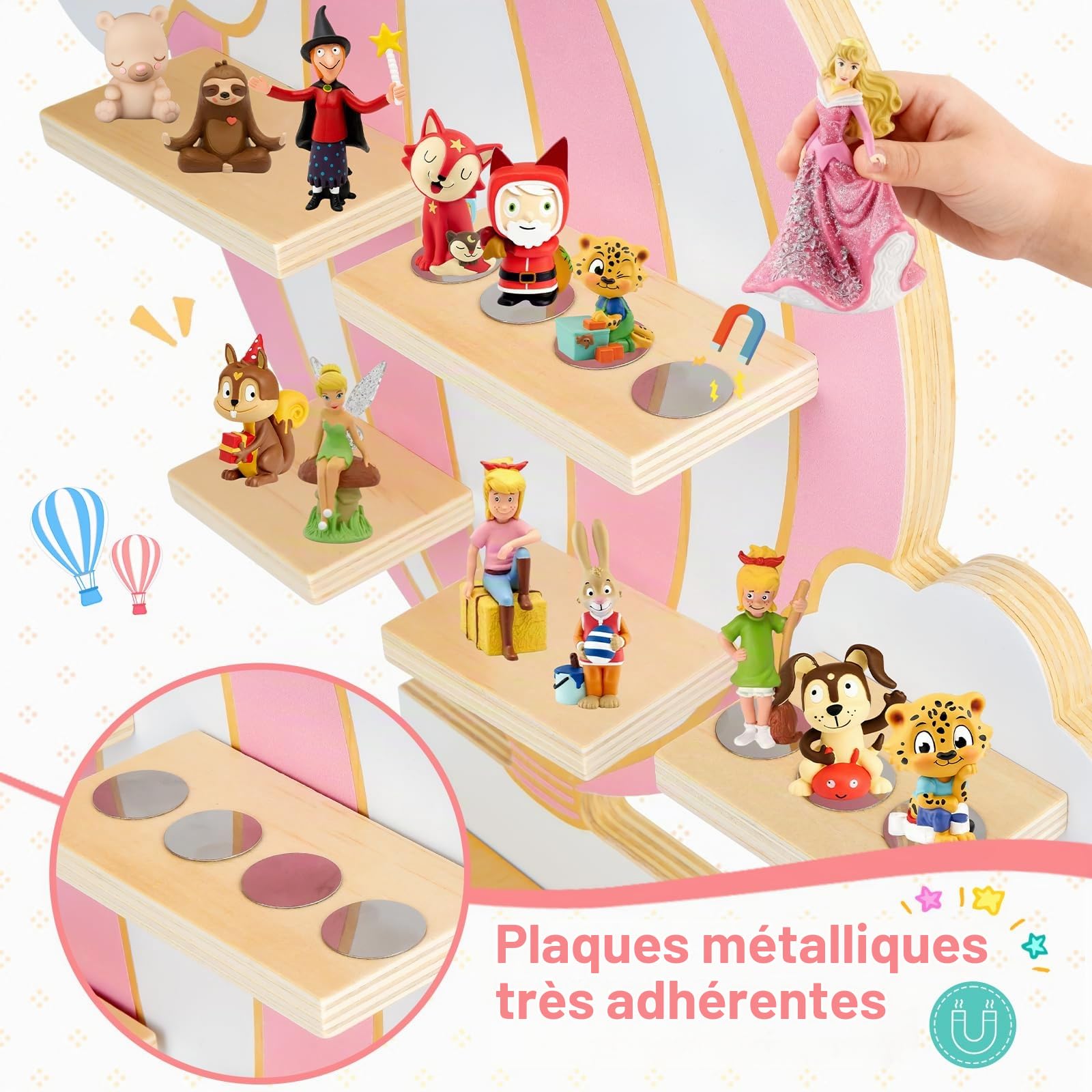 Étagère murale magnétique Tonies pour rangement Tonies box & figurines Toniebox, rangement tonies et accessoires, support mural Toniebox 1 et 2, kit fixation chambre enfant fille garçon, rose