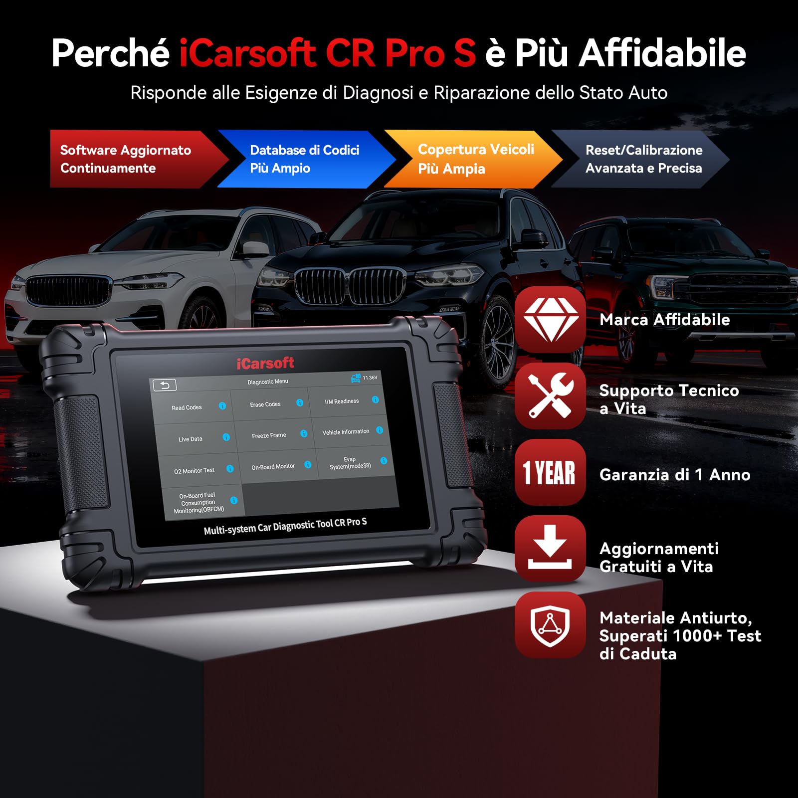 CR Pro S Strumento diagnostico bidirezionale per tutte le auto, codifica ECU per Audi/BMW/VW, scanner OBD2, touch screen/49 resetti/4000+ test/registrazione batteria