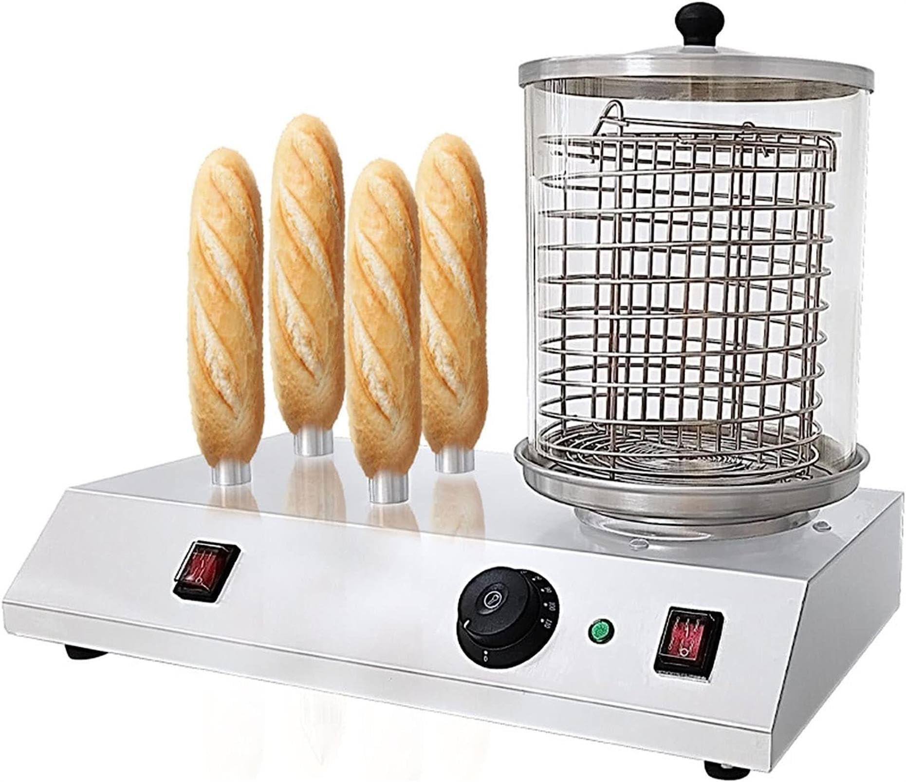 Macchina per cuocere la Salsiccia, Macchina per scaldare panini, riscaldatore per Hot Dog con Asta di Alluminio riscaldante, Coperchio in Vetro, Filtro, per Colazione, involtini di