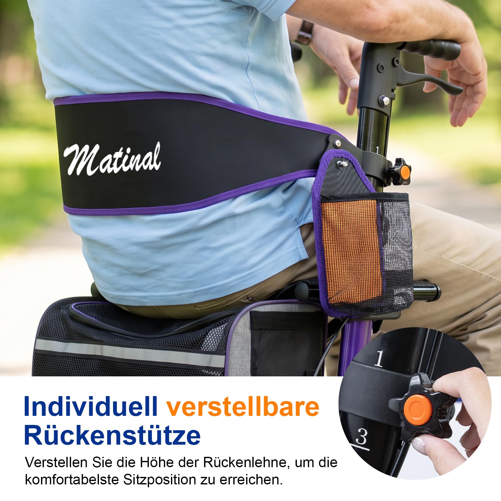 Andadores para personas mayores, andador con asiento, capacidad de carga de 159 kg, asiento grande (46 cm), ruedas de 20 cm, 6 niveles de ajuste de altura, andador con marco de aluminio ligero para