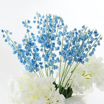 Emivery 21pcs Artificial Blue Lily of The Valley Flowers Wind Chime Orchid Wedding Bouquet Blue Flower Arrangement for Home Garden Wedding Party Decor