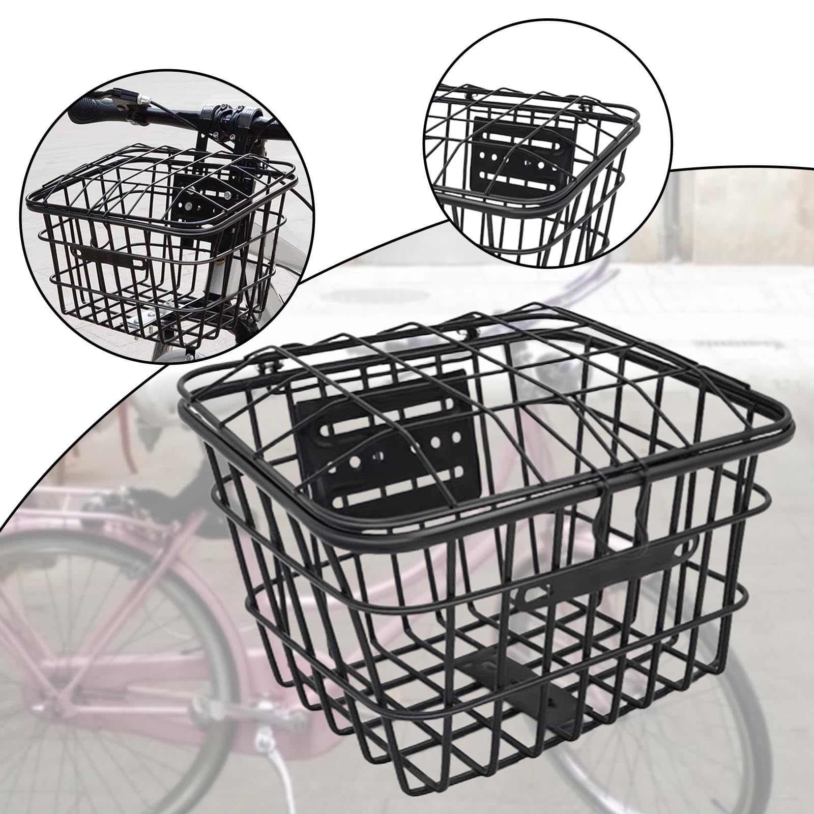 kowaku Kids Bike Basket Iron Wire Versatile Easy Install Front Handlebar Basket Storage for Children Biking Accessory Parks Picnics, with lid