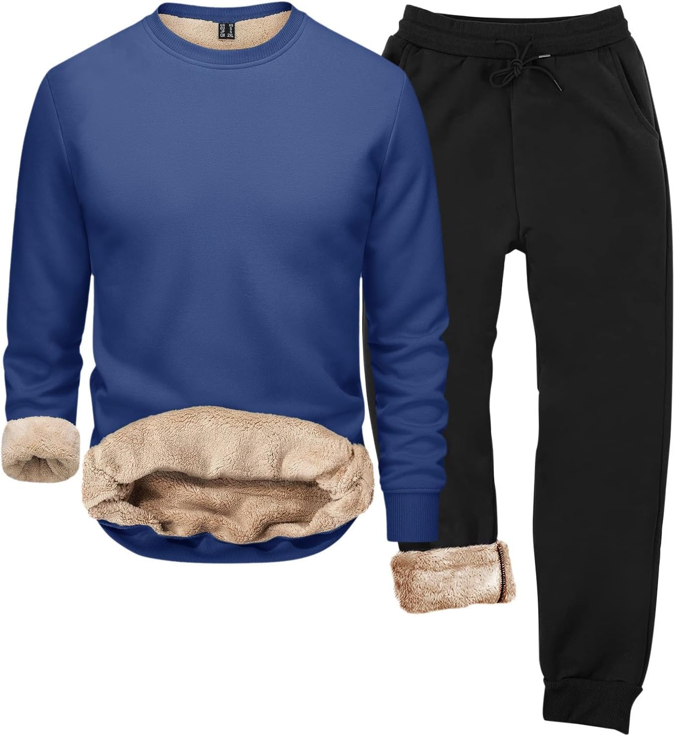 Men's Sherpa Lined Sweatsuits 2 Piece Set Fleece Plush Warm Winter Tracksuit Thermal Sweatshirt and Joggers Sportswear