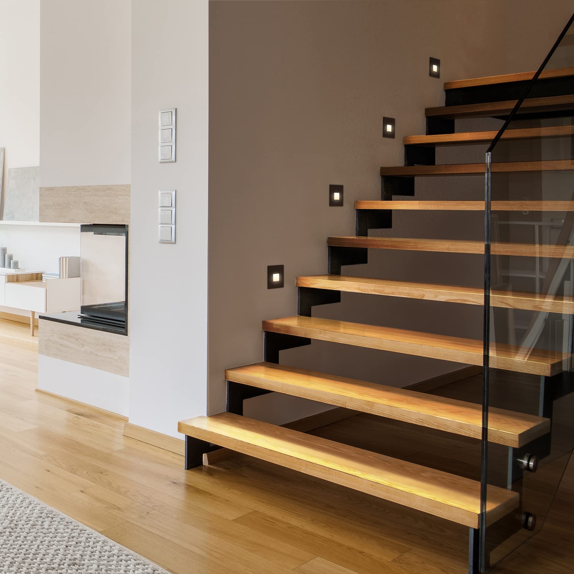 Lot De 8 Lampes LED Encastrables FEMA Pour Escalier/mur – Carré Noir 82x82mm, IP65, Blanc Chaud 2900K, Intérieur/extérieur