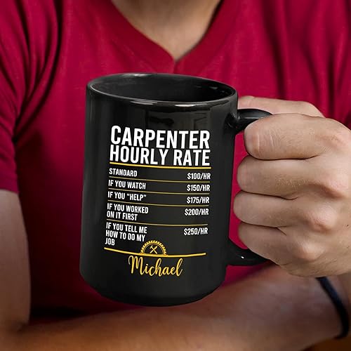 Miniatura 3 de Taza de carpintero por hora, tazas de café de carpintero personalizadas con nombre, taza de cerámica para carpintero, regalo personalizado para