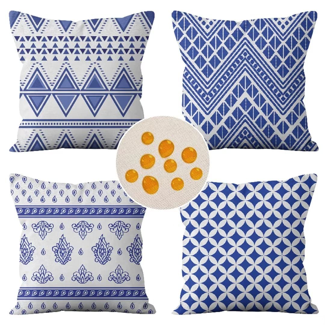 Juego de 4 fundas de cojín impermeables para exteriores, 45 x 45 cm, almohadas decorativas con cremallera invisible para patio, jardín, banco, silla, sofá, decoración de granja F42
