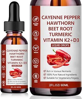 Cayenne Pepper Drops - Cayenne Pepper Hawthorn Beet Root Turmeric Vitamin K2 D3 - Vegan - 2FL.OZ (1PCS)