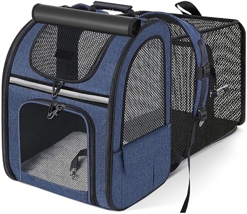 ペットキャリー リュック, 5-WAY 拡張可能, 小型犬・猫用, 通気性メッシュ窓付き, カーテン付き, 反射テープ搭載, 軽量 大容量