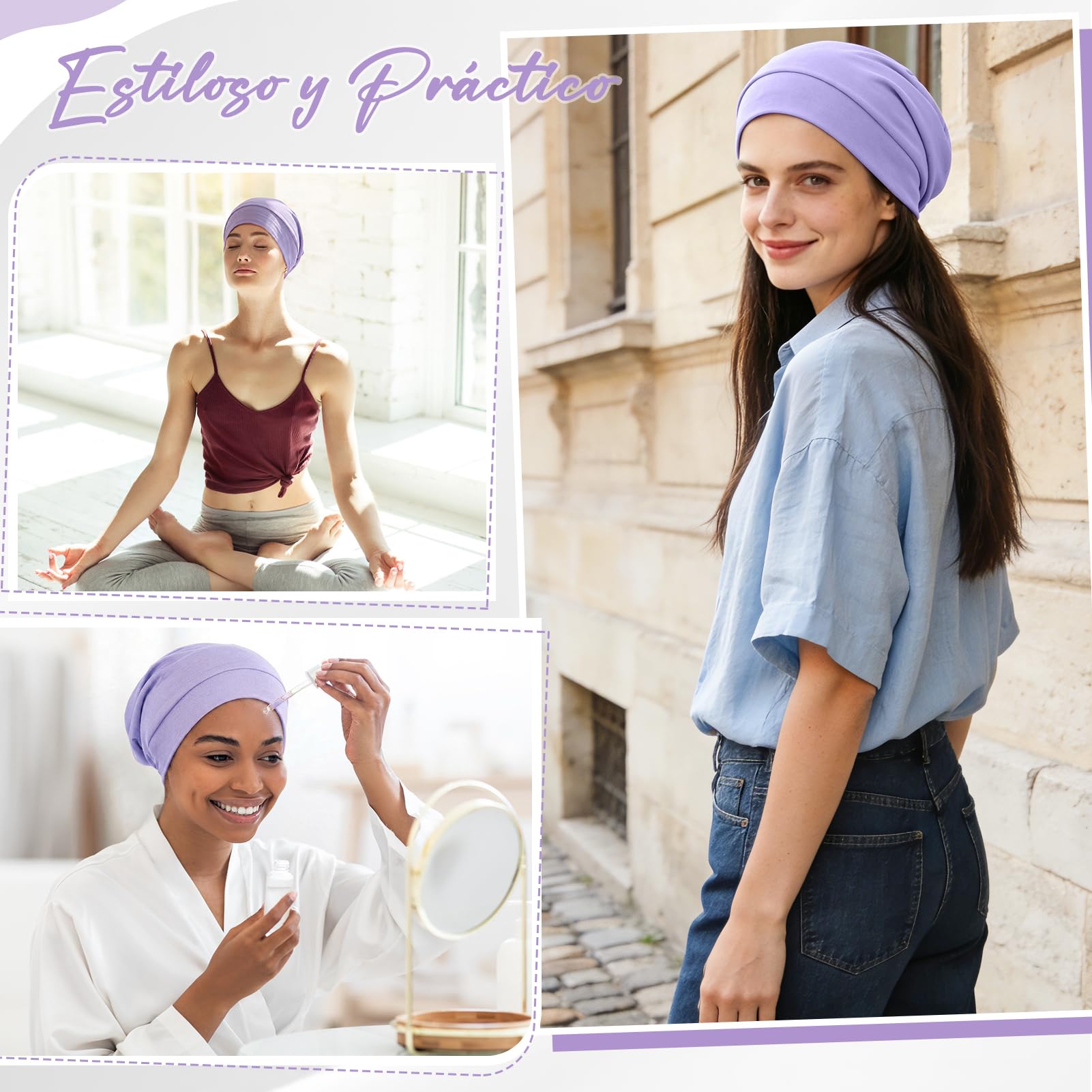 Gorro de Seda para Dormir de Fibra de Bambú, Ajustable Gorro Saten Pelo Rizado con Correas Suave Slouchy Silk Bonnet