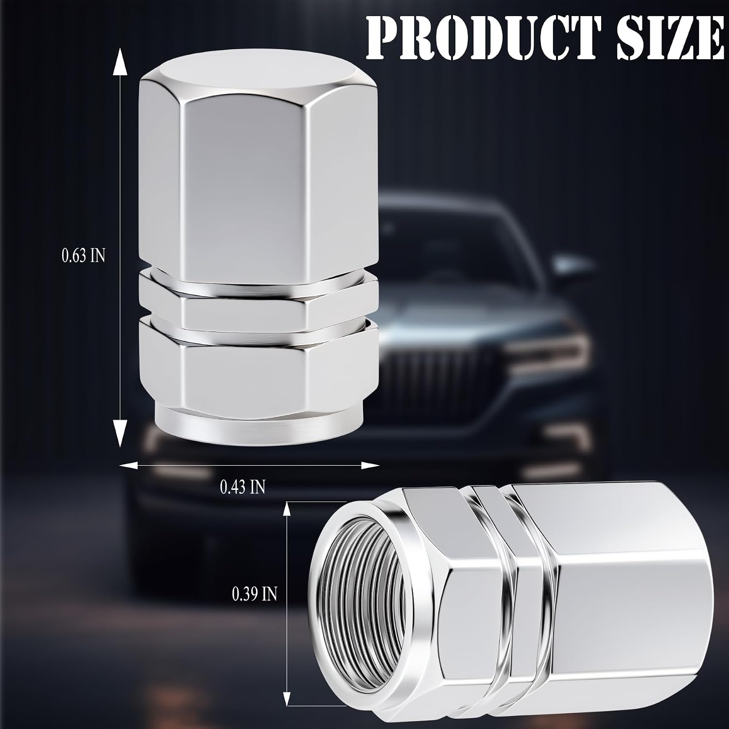 4PCS Tire Valve Stem Caps, with Rubber O-Ring, Corrosion Resistant Leak-Proof, Aluminum Alloy Universal Wheel Valve Covers for Cars, SUV, Trucks, Bikes, Motorcycles, Bicycles(Silver)