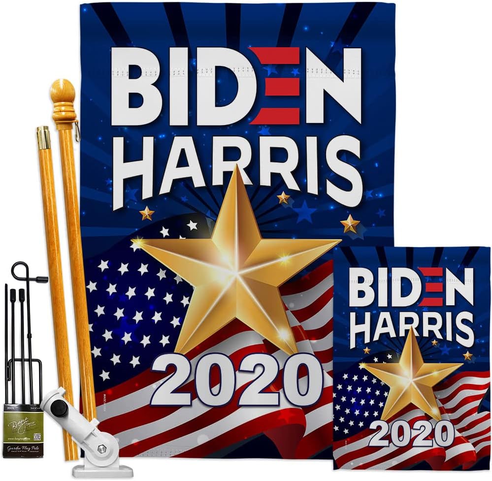 2020 Biden Harris House Flag Dowel Set Patriotic President Democrat Republican Tea Party United State American Election Small Decorative Gift Yard Banner Made In USA 28 X 40