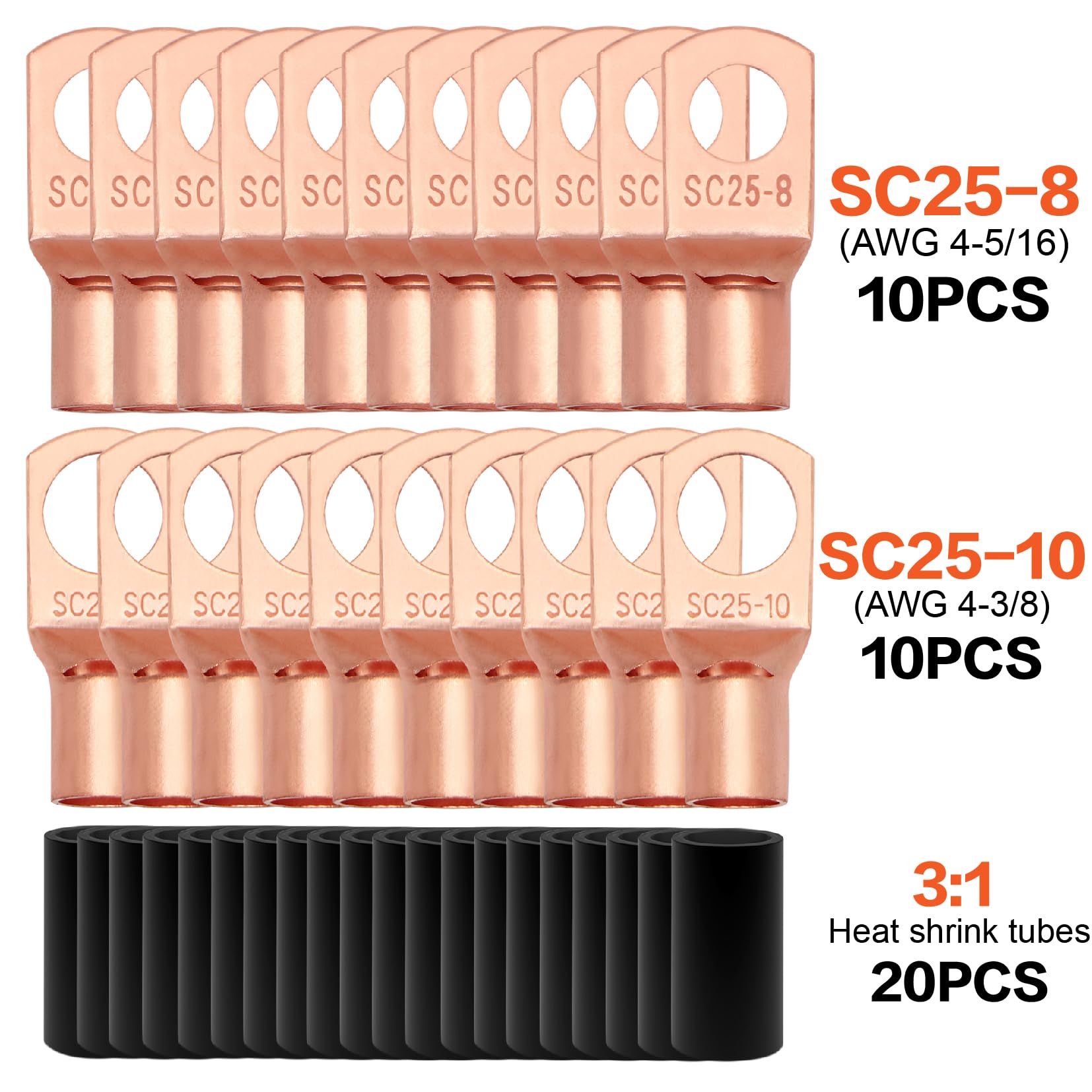 Fil de calibre 4 (7,6 m chacun, rouge/noir) en aluminium plaqué de cuivre CCA avec coupe-câble, cosses de 8 ga et tube thermorétractable – Câble d'alimentation par batterie/terre, haut-parleur audio
