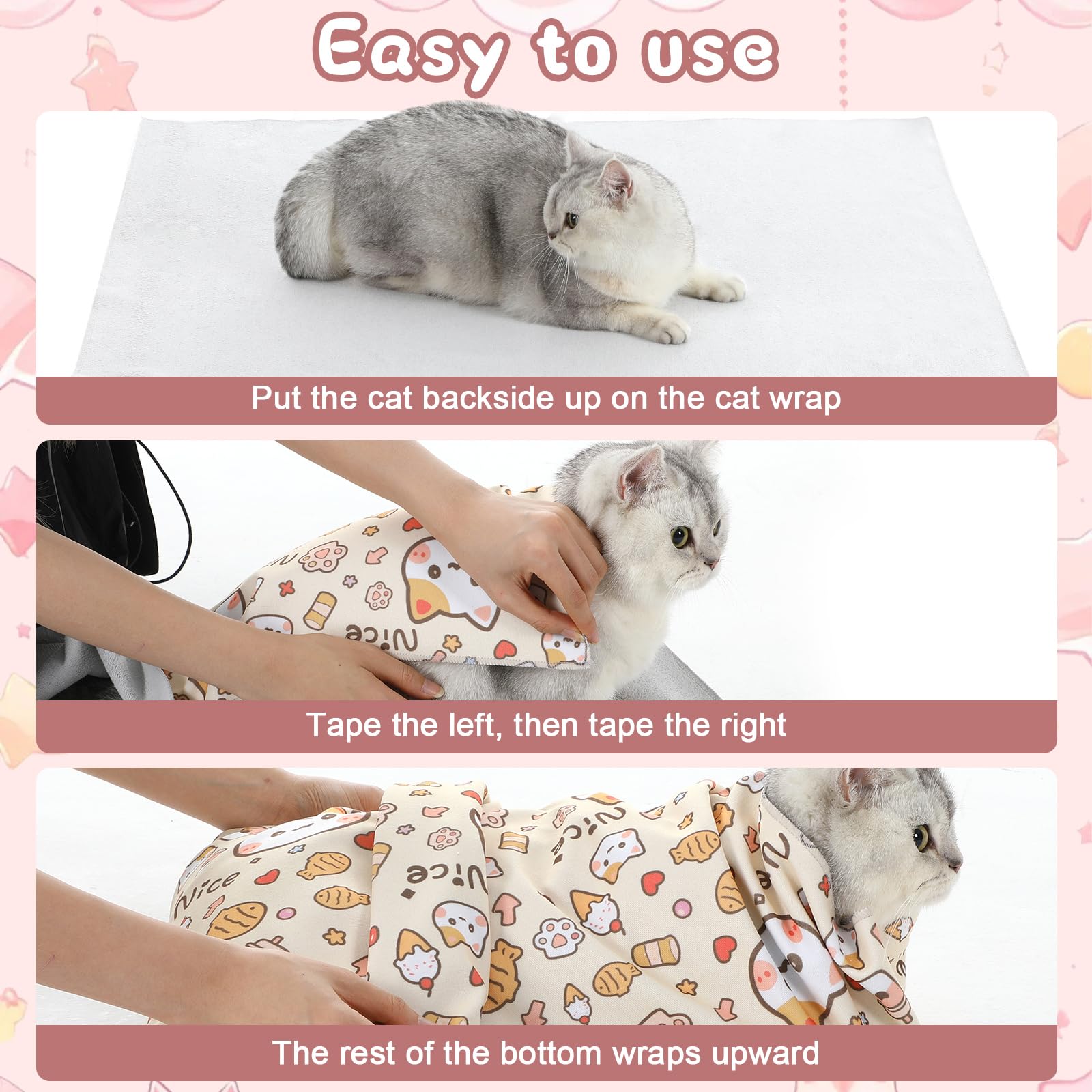 Sadnyy Extra große Katzenpflege, selbstklebend, Anti-Ausbruch-Katzenwickel, zum Schneiden von Nägeln, Bürsten, Medikamenten und Ohrenreinigung, 89,9 cm