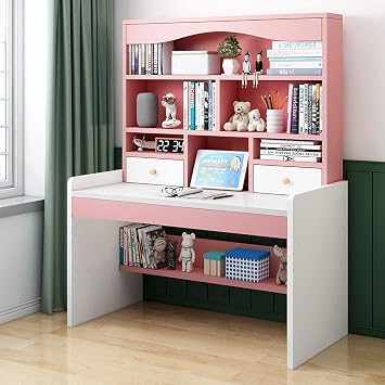 Computer Desk Height Writing Desk with Storage Shelves and 2 Drawers Compact Home Office Computer Writing, Study, Workstation