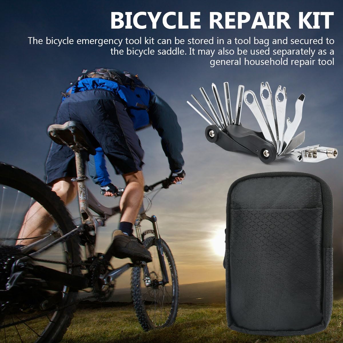 Kit Riparazione per Bici, 37pcs Kit Riparazione Bici, Attrezzi Bicicletta Kit, 17 in 1 Multi Tool Bici con Patch e Leve del Pneumatico etc Accessori Bicicletta Riparazioni, per MTB, Bici
