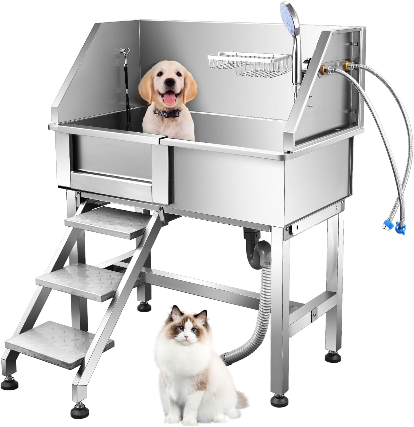 YokrawpetDog Grooming Tub,34" Pet Dog Bathing Station,Professional Dog Washing Station for Small Pet Dog Bathing Station,Stainless Steel Dog Washing Station for Home,Removable Door (Left Door)