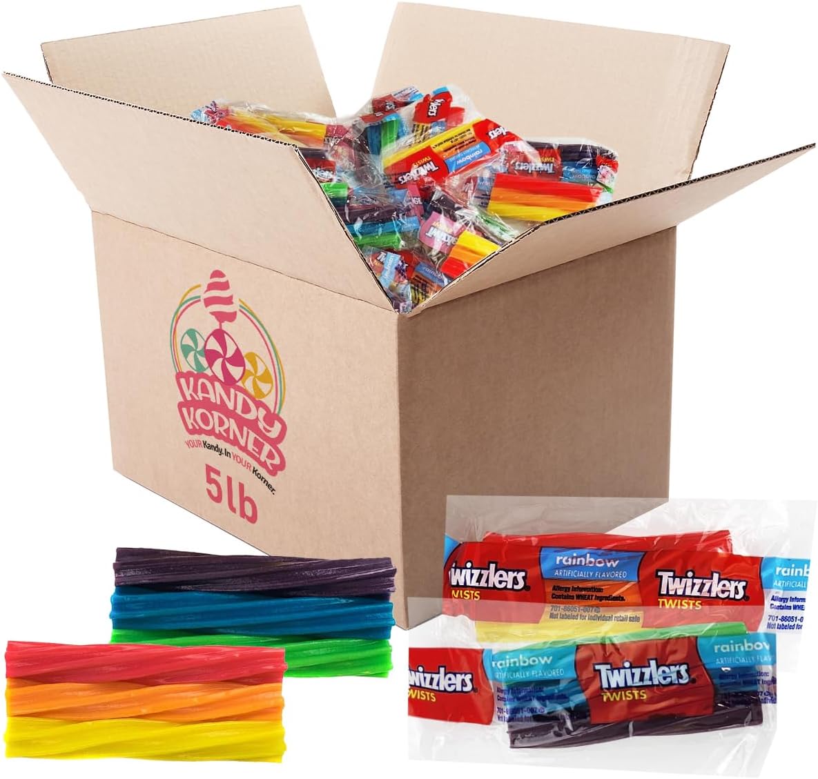 Twists Rainbow Fruit Flavored Fun Size Chewy Candy, Mini Individually Wrapped Bulk Pack for Kids and Adults, Indulging Toffee Fruit Flavored Sweet Snacks for Movie and Party (5 LB)