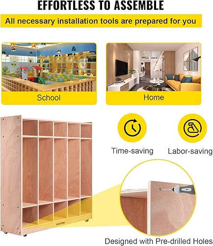 Vista 24 de Happybuy Cubbies de 8 secciones para aulas, armario de almacenamiento de cubículos, cubos de aula, gabinete de almacenamiento de compartimentos