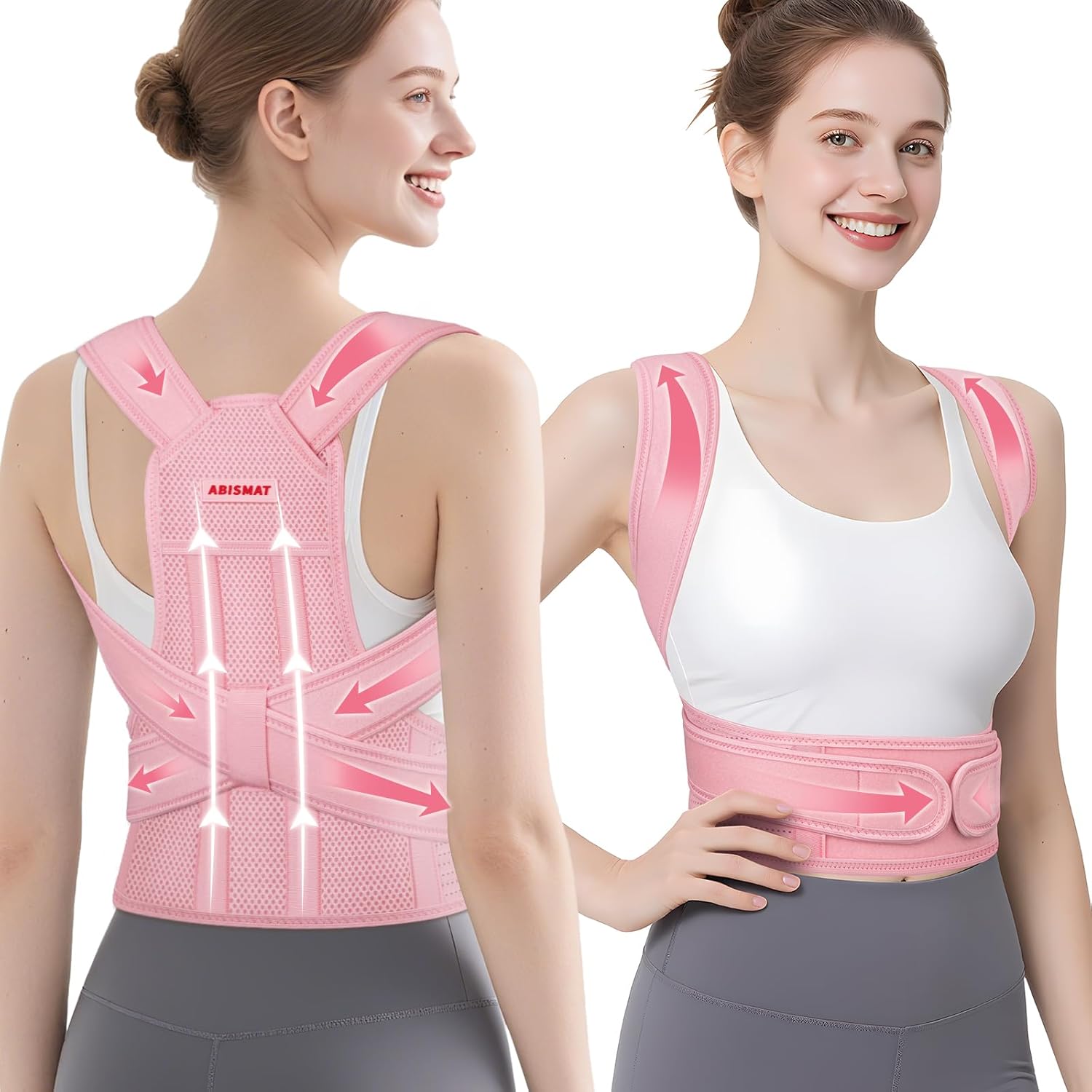 Posture Corrector for Women, Back Brace Support for Upper and Lower Back Pain Relief, Adjustable for Back straightener, Spine Alignment, Scoliosis, Hunchback, Spine Corrector M ( Waistline 25"-32" ) Pink 1