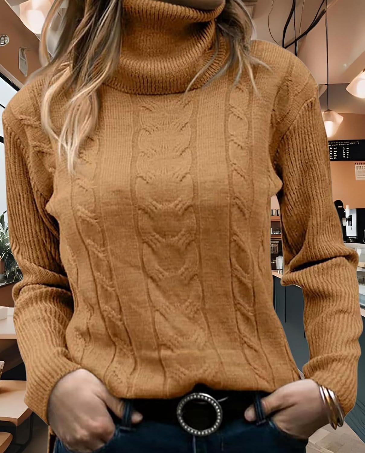 Women's Retro High Neck Pullover Sweater Long Sleeve Casual Warm Top for Vacation and Daily Wear - Image 6