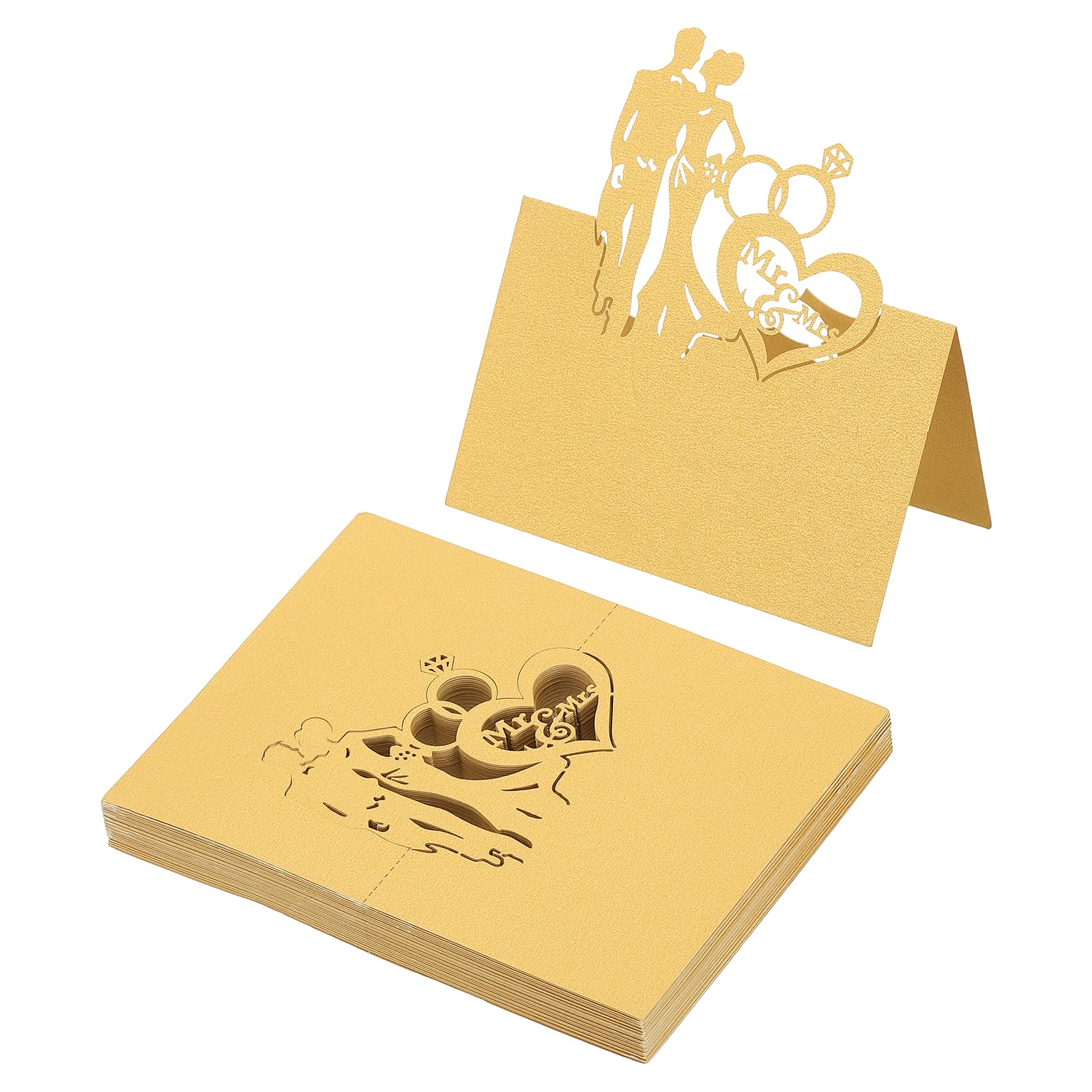 PATIKIL 50Pz Segnaposto per Matrimonio, Cartellini Segnaposto Comunione Eleganti Forma Tenda Cavi Traforati Laser Pieghevole per Allestimento Tavolo Buffet Ricevimento, Oro