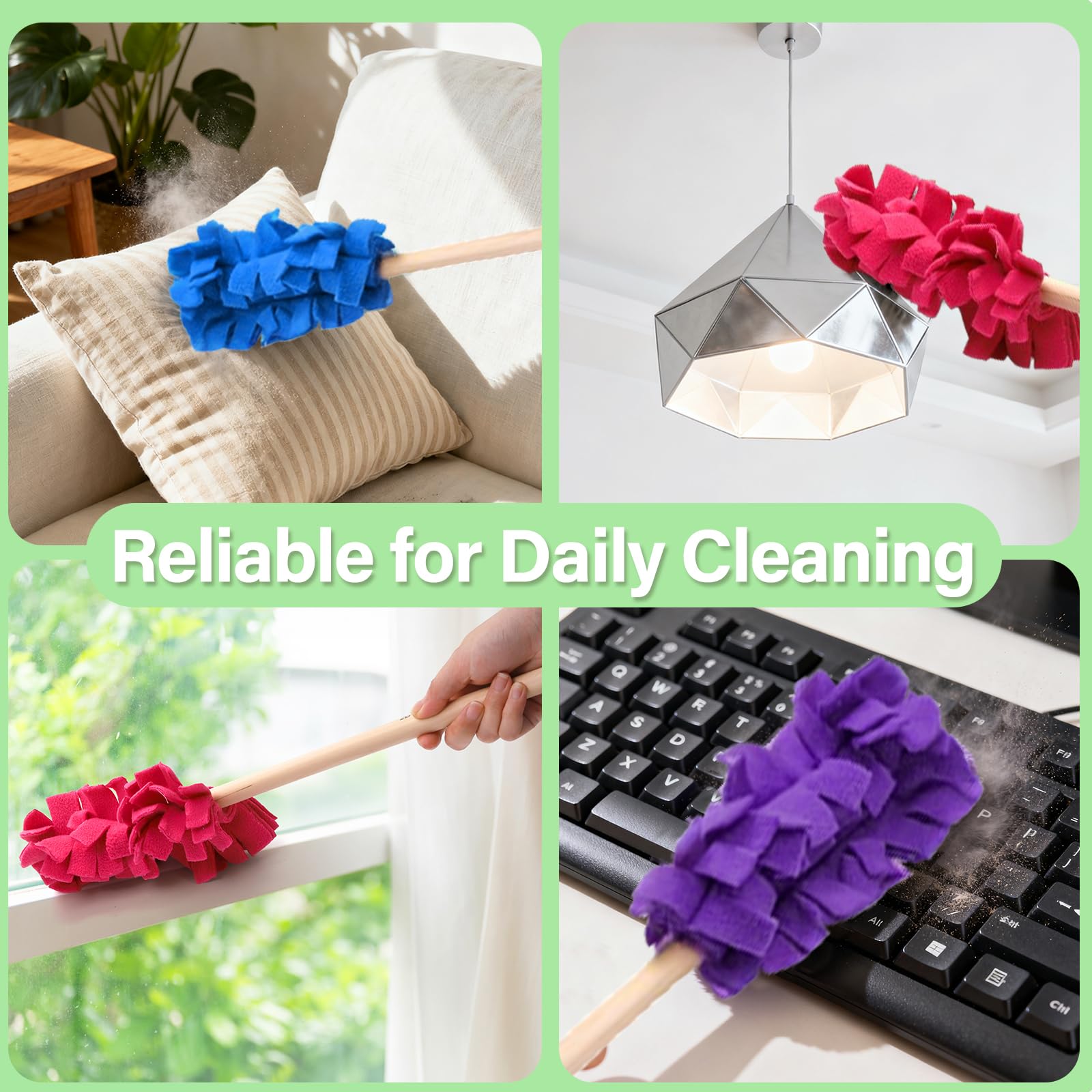 WRINGKIT 15 recambios reutilizables para plumero, almohadillas de forro polar resistentes de 360°, compatibles con plumero de mano Swiffer, para limpiar techos, ventiladores, maderas duras, ventanas,