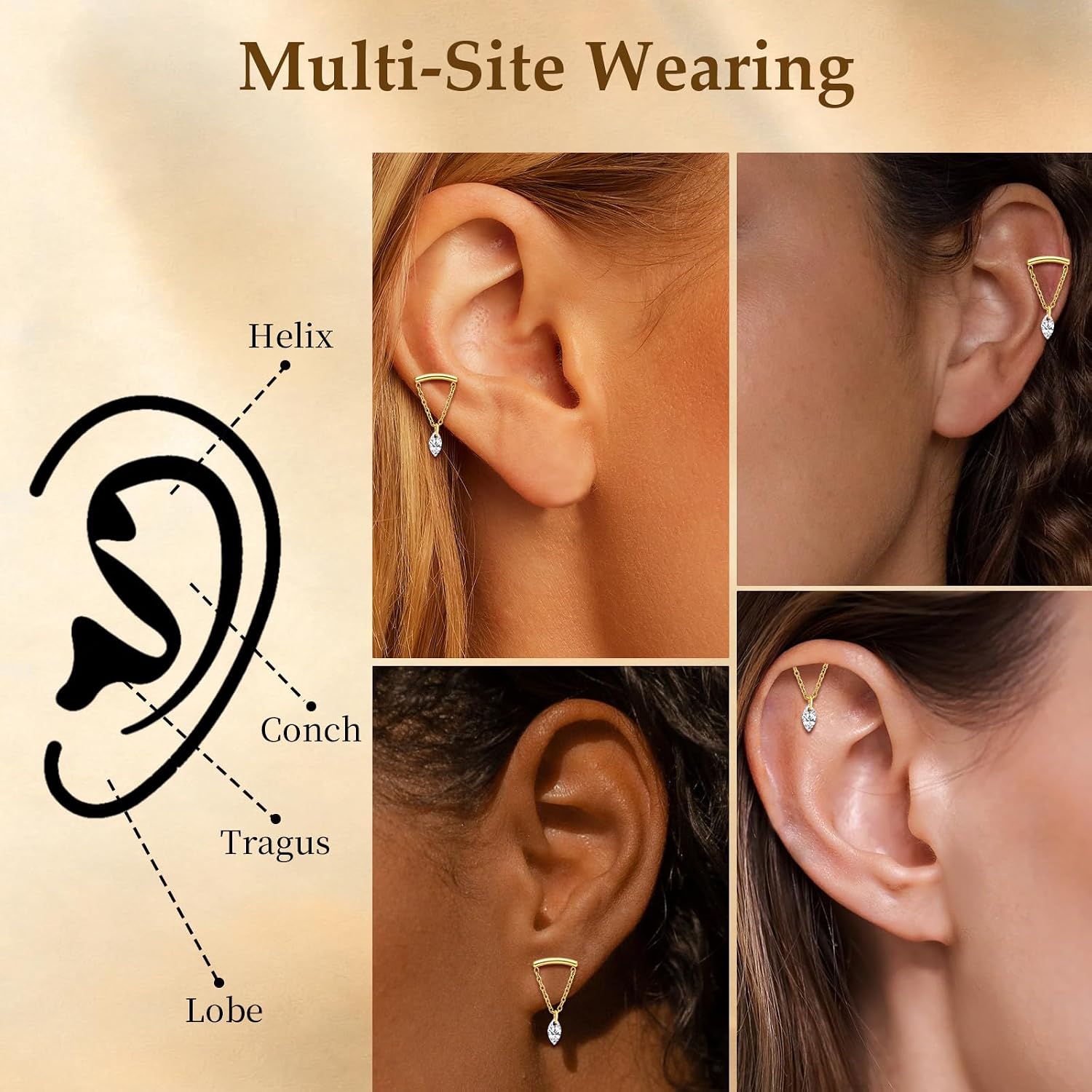 limerencia 18G Internally Threaded Titanium Flat Back Earrings for Women, 1pc Chain Dangle Helix Piercing Jewelry, Hypoallergenic 6mm 8mm Cartilage Earring Studs for Tragus Conch Lobe