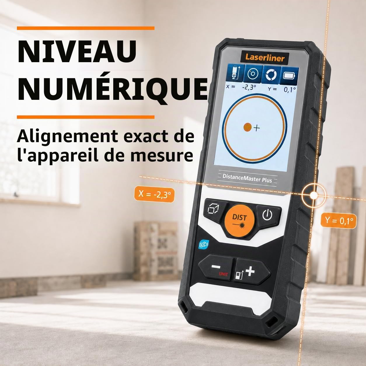 Laserliner Télémètre Laser DistanceMaster Plus 80 | Appareil de Mesure Numérique, Portée de 80 m, Mesure de Longueurs, Mesure de Surfaces, Mesure de Volumes