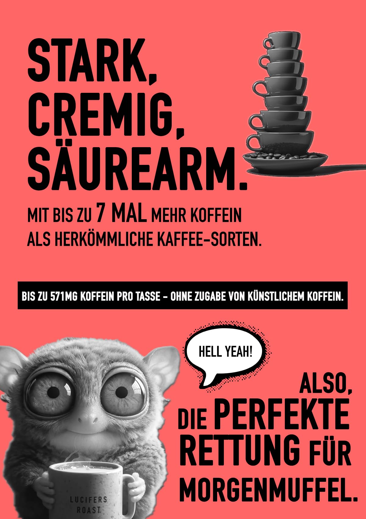 LUCIFERS ROAST 1kg Kaffeebohnen aus Italien - sehr starker Espresso dark roast - säurearm - für Kaffeevollautomaten oder Siebträger - 100% Robusta (ganze Bohnen, 1kg)
