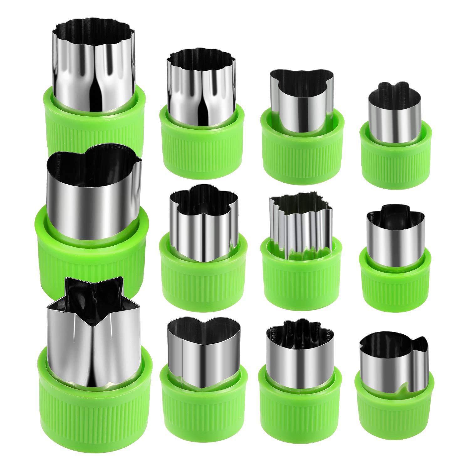 Seeway Vegetable Cutter Shapes Set,Mini Pie,Fruit and Cookie Stamps Mold,Cookie Cutter Decorative Food,for Kids Baking and Food Supplement Tools Accessories Crafts for Kitchen,Green,12 Pcs
