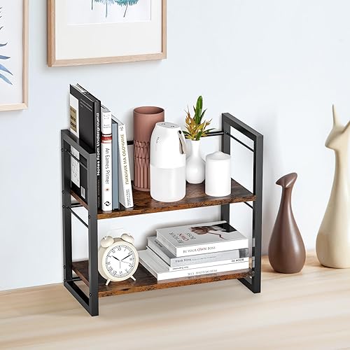 Miniatura 2 de Organizador de estante de escritorio de oficina, estante de almacenamiento de suministros de escritorio de madera, estante para la parte superior