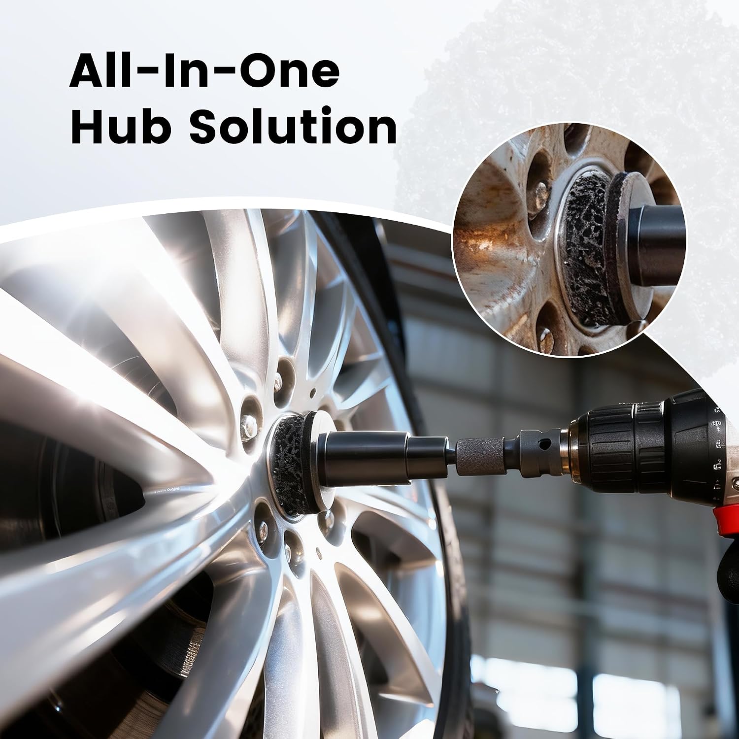 Wheel Hub Cleaning Kit Includes 5 Cleaning Pads, Holder and Adapter, Brake Hub Cleaning Kit Fits Power Drill or 1/2" Wrench, Wheel Stud Cleaner for Nuts, Cars & Trucks