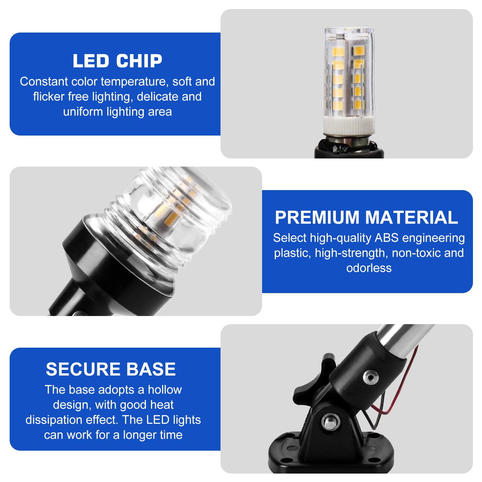 Luce di ancoraggio, luce di navigazione da 15 cm, impermeabile IP67 a 360°, luce di ancoraggio per barche, rotazione a 180°, 12V~24V, luce di navigazione a LED per barche marine, luce di ancoraggio a