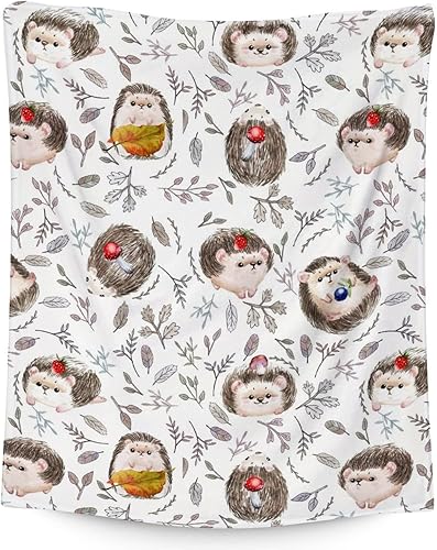 Manta de erizo para regalar  Manta de 50 x 40 pulgadas para niñas y niños, manta blanca suave y mullida para cuna, sofá y viajes