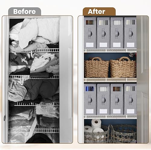 Miniatura 5 de Organizadores y almacenamiento plegables de lino para armario, tamaño King, Queen e individual, almacenamiento de mantas y clósets, contenedor de