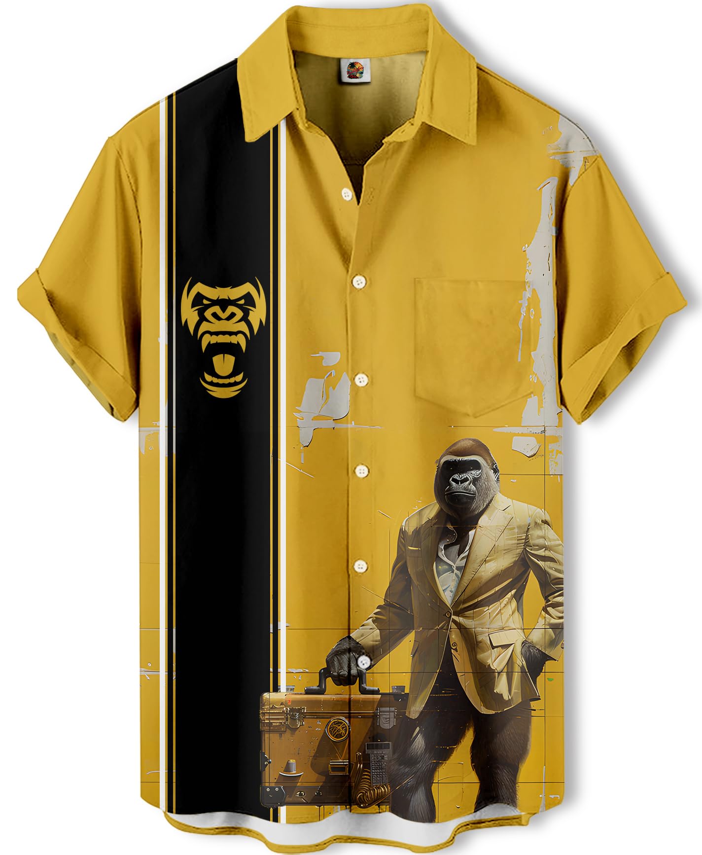 Summer Hawaiian Shirt,Button Down Shirt, Short Sleeve, Black Novelty Stripe Design,Funny Aloha Shirt