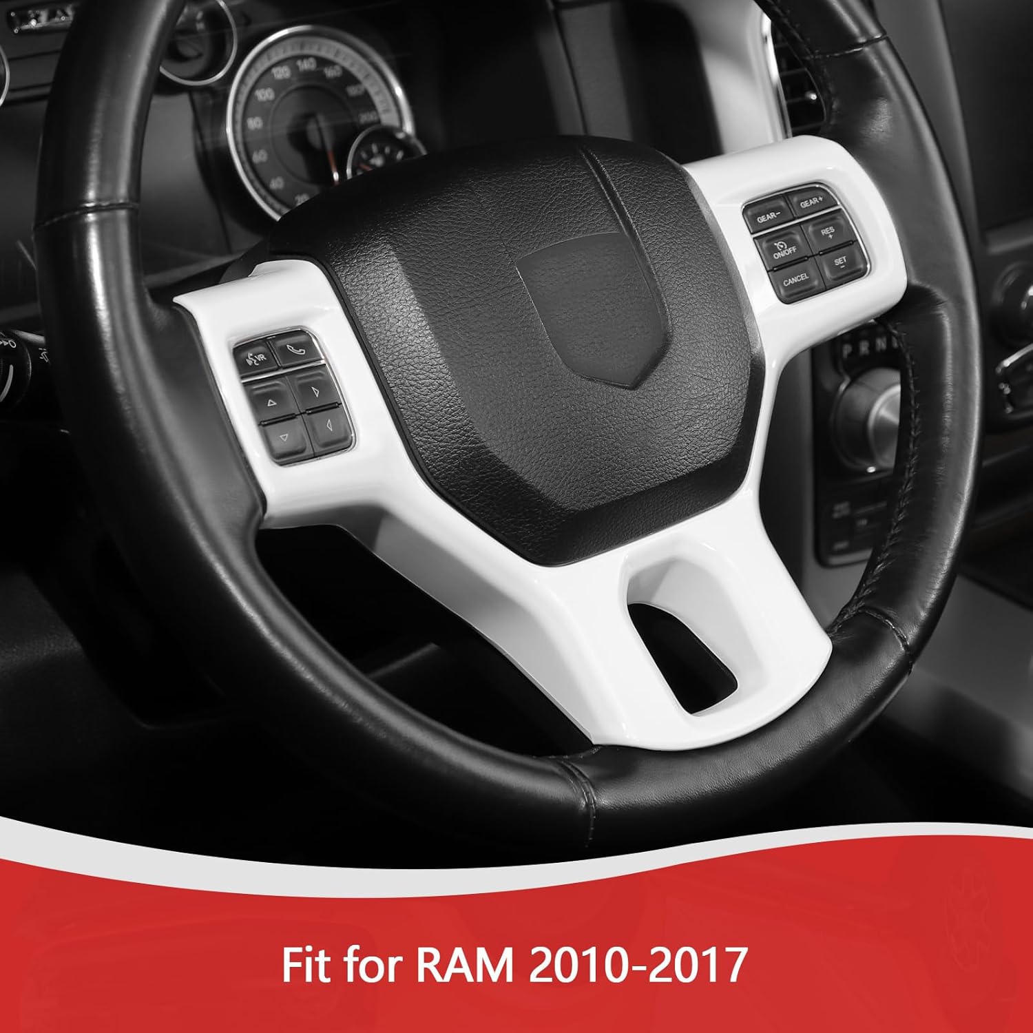 for RAM Steering Wheel Panel Trim Sticker for RAM 2010 2011 2012 2013 2014 2015 2016 2017 White Interior Accessories 1pc