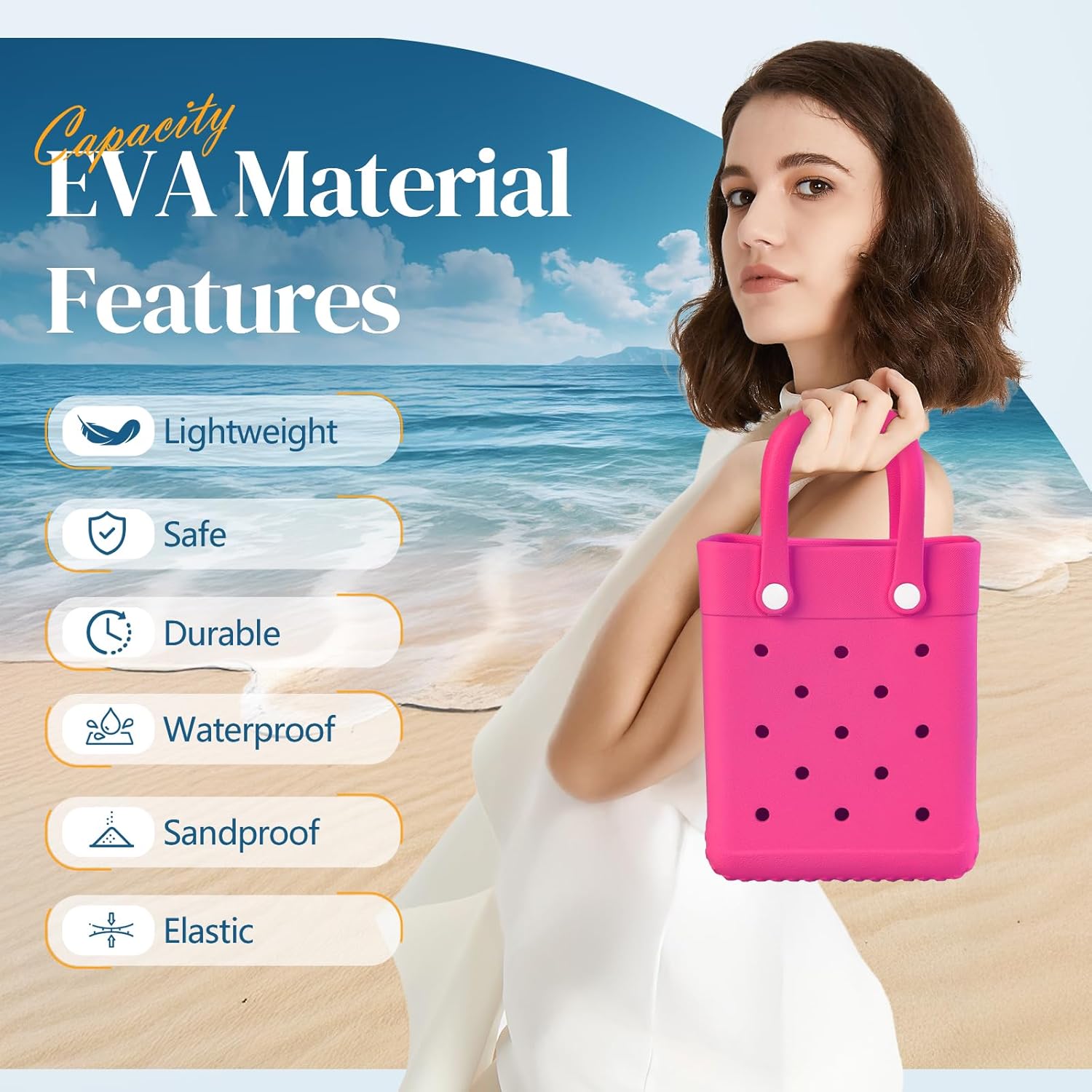 Mini Rubber Tote Bag for Little Girls & Women, X-Small Waterproof EVA Beach Bag with 7 Cute Charms - Image 5