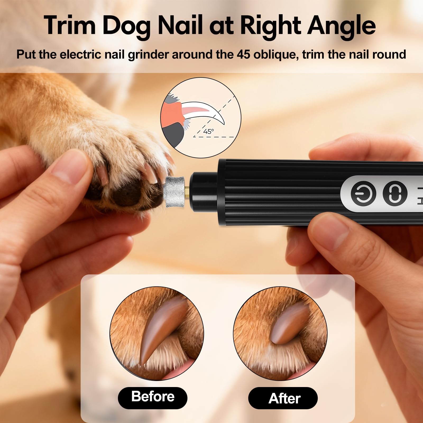 HOSSOM Krallenschleifer für Hunde mit 6 LED-Leuchten, Neuester Krallenschleifer mit Krallenschere, Superleise, mit 3 Anschlüssen, Dog Nail Grinder für Große, Mittelgroße, Kleine Hunde